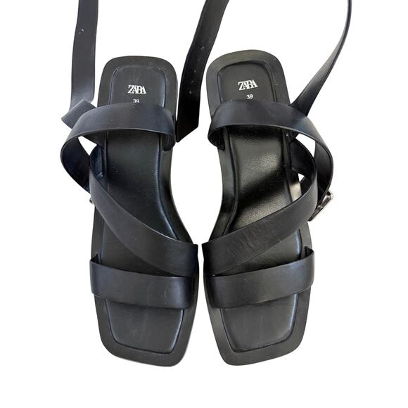ZARA Black Strappy Block Heel Sandals Size 39 (US 8.5–9) - Picture 2 of 4